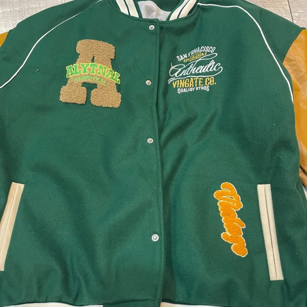 Aelfric Eden San Francisco Authentic Varsity Jacket Green Cream Embroidered XL - Picture 11 of 11